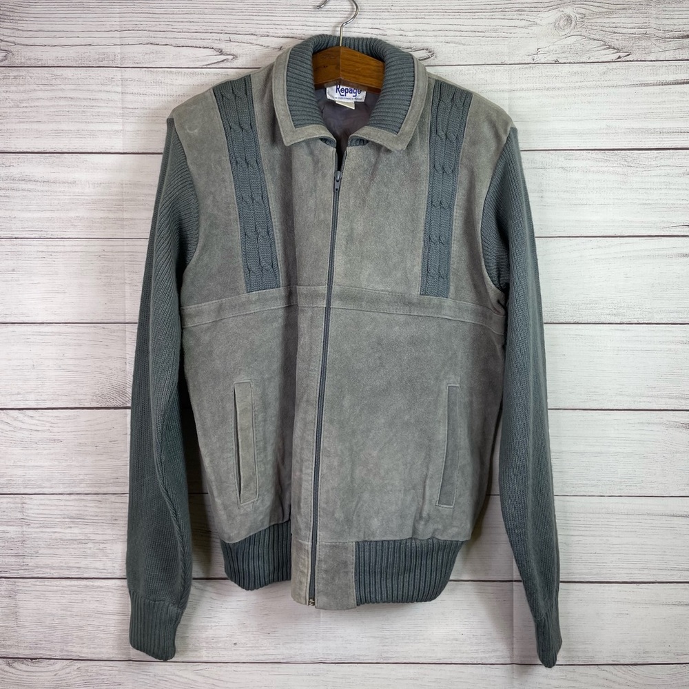 Men’s Repage Leather Suede with Knit Collared Sweatshirt